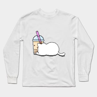 Pixel Cat Loves Boba Tea! Long Sleeve T-Shirt